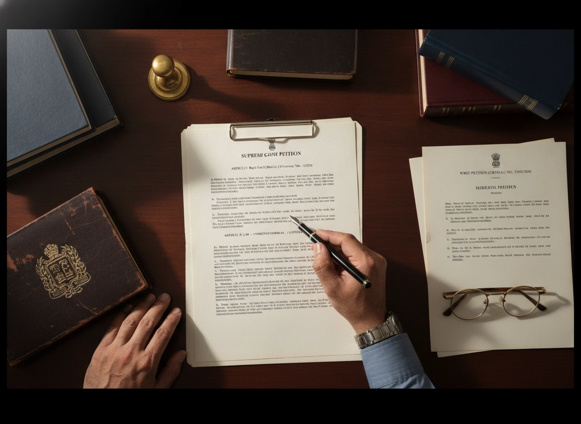 An Advocate on Record in India reviewing SLP filing requirements on a desk.