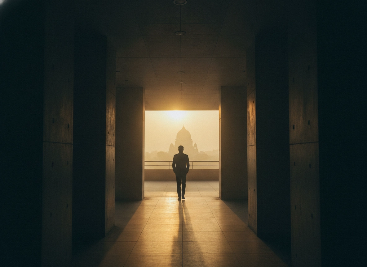 A lawyer walks toward a building, representing specialized legal advocacy in a Delhi High Court writ petition.