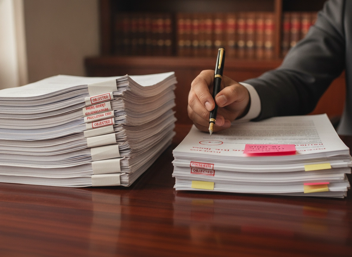 Lawyer reviewing documents with court registry objections to avoid Delhi High Court litigation process errors.