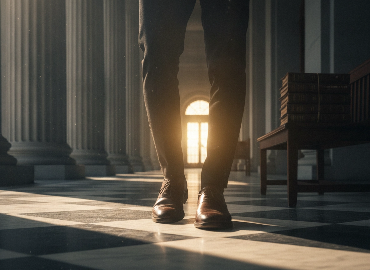 A Delhi High Court lawyer walking through a hall, representing expert litigation strategy and legal services.