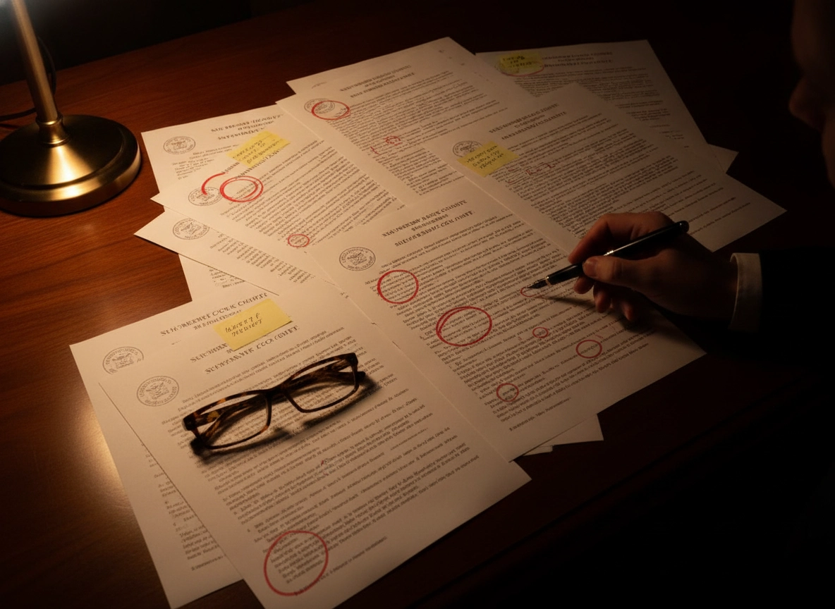 Lawyer reviewing documents to avoid legal filing errors in a Supreme Court transfer petition.