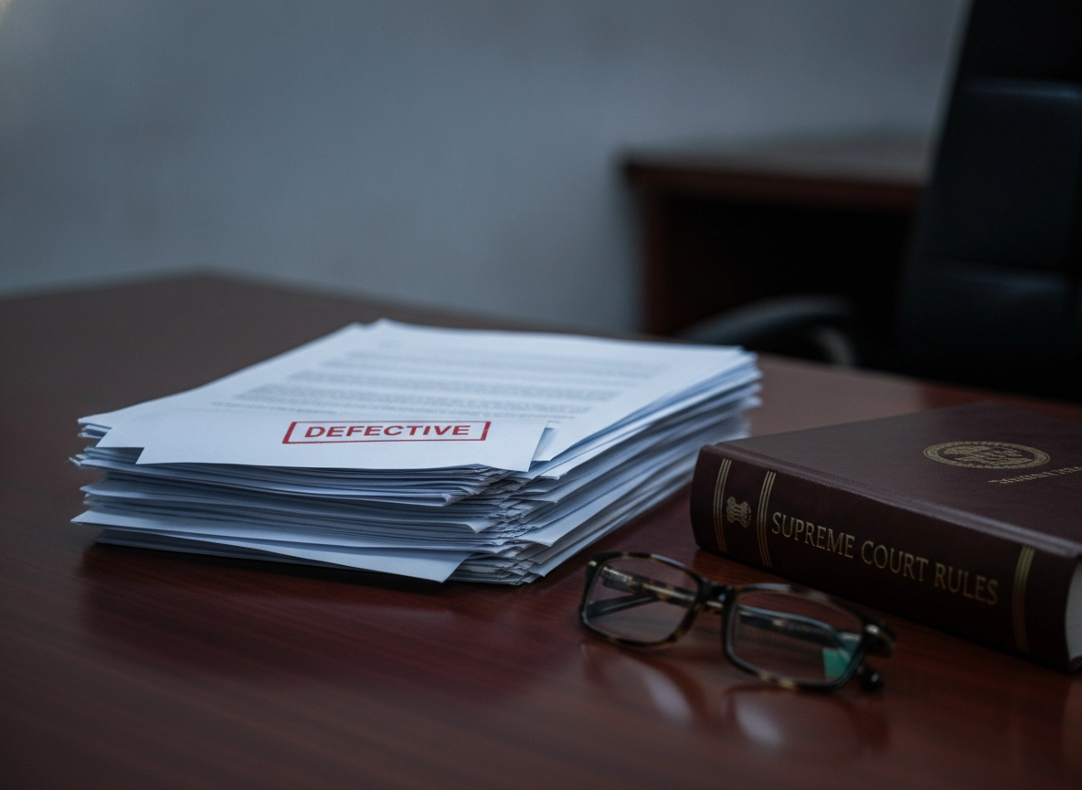 A stack of papers marked defective, highlighting Supreme Court filing rules and AOR requirements.