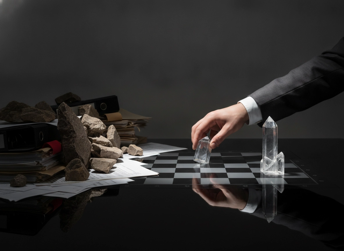 Hand moving crystal on chessboard, representing strategic Supreme Court advocate duties.