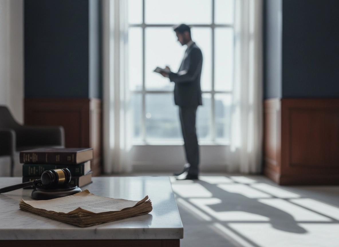 A blurred lawyer in a chamber, representing legal representation in Delhi and AOR Supreme Court.