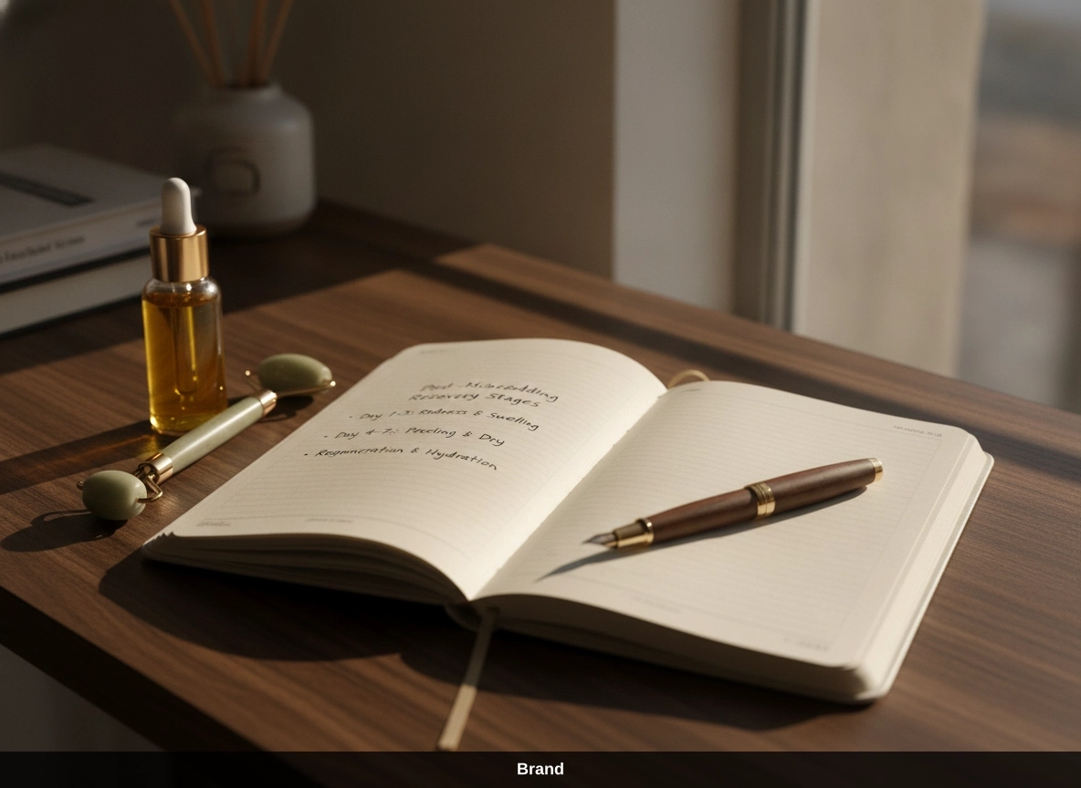 Notizbuch mit Microneedling Nachsorge Tipps zur Hautregeneration und Heilungsphase.