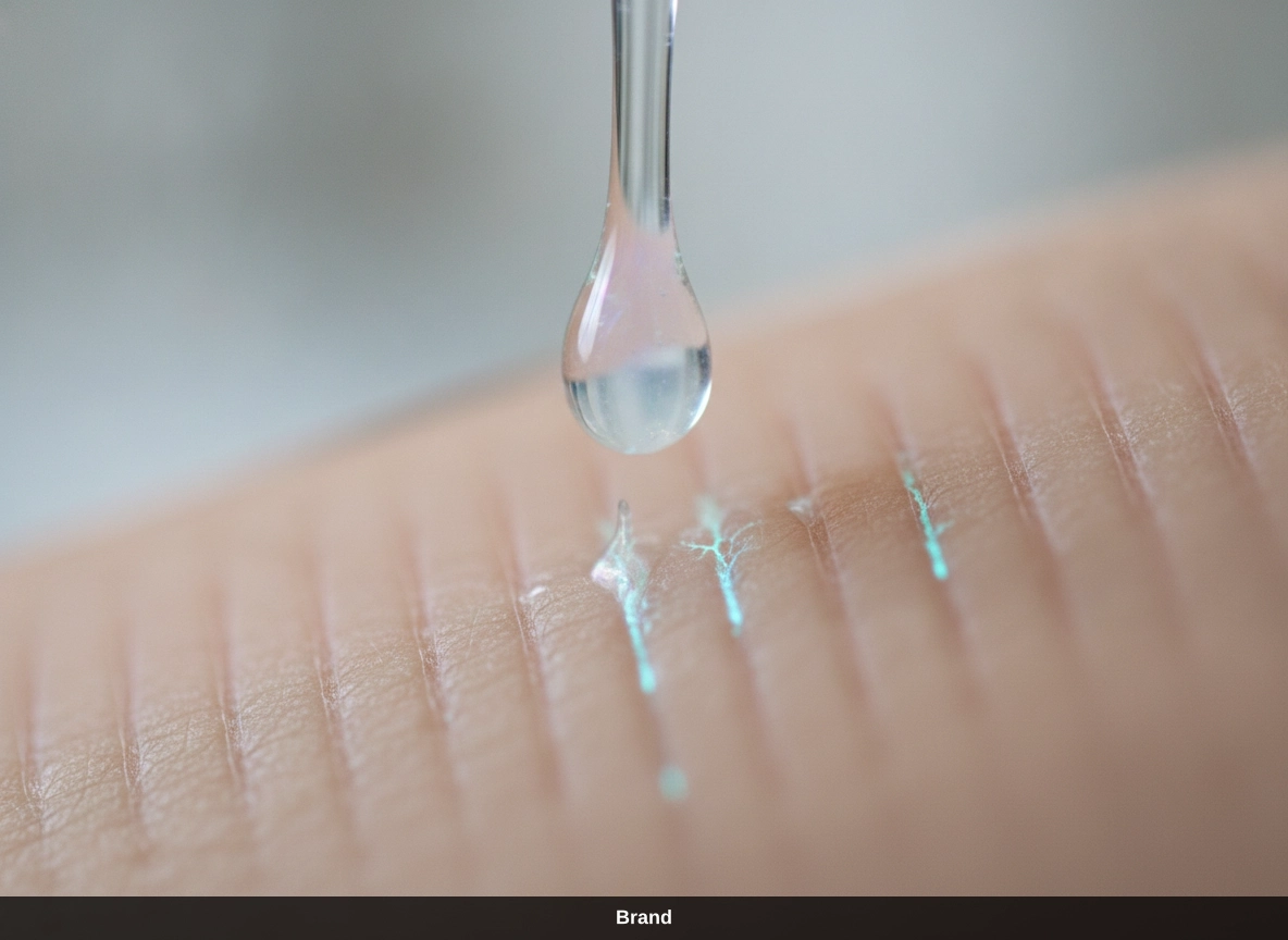 Ein Serumtropfen auf der Haut nach dem Microneedling zur effektiven Hautverjüngung.