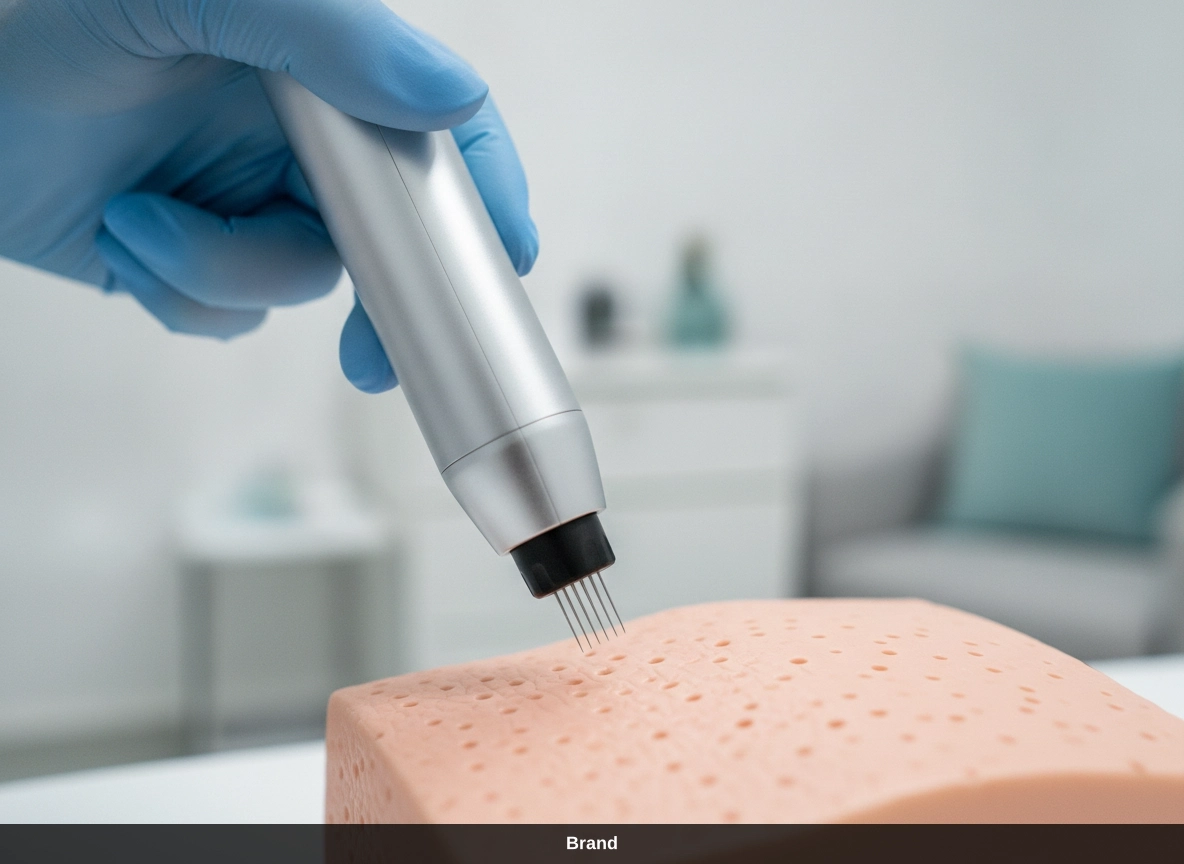 Microneedling Gerät bei minimalinvasiver Gesichtsbehandlung zur Hauterneuerung durch Nadeln.