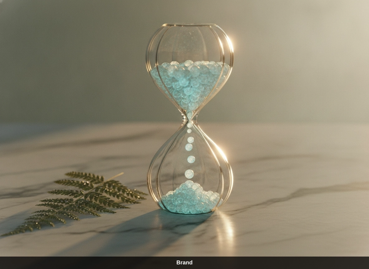 Eine Sanduhr symbolisiert die Microneedling Intervalle für eine optimale Hautregeneration und Anti-Aging Methoden.