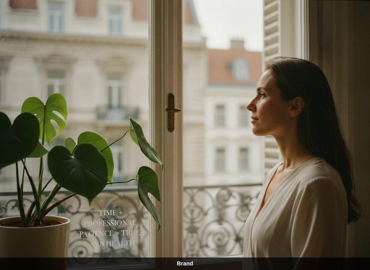 Frau blickt aus dem Fenster in Wien, bereit für Microneedling zur Zellerneuerung.