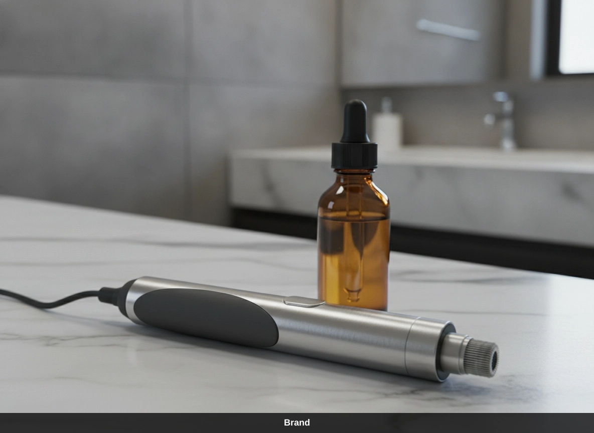Microneedling-Gerät und Serum für die Gesichtspflege nach Nadeln zur Unterstützung der Heilungsphase.