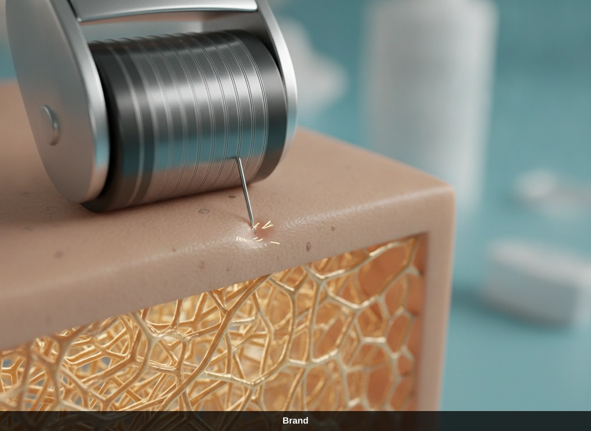 Der Roller bei der Microneedling Behandlung zur Perforation der Epidermis für den Kollagenaufbau im Gesicht.