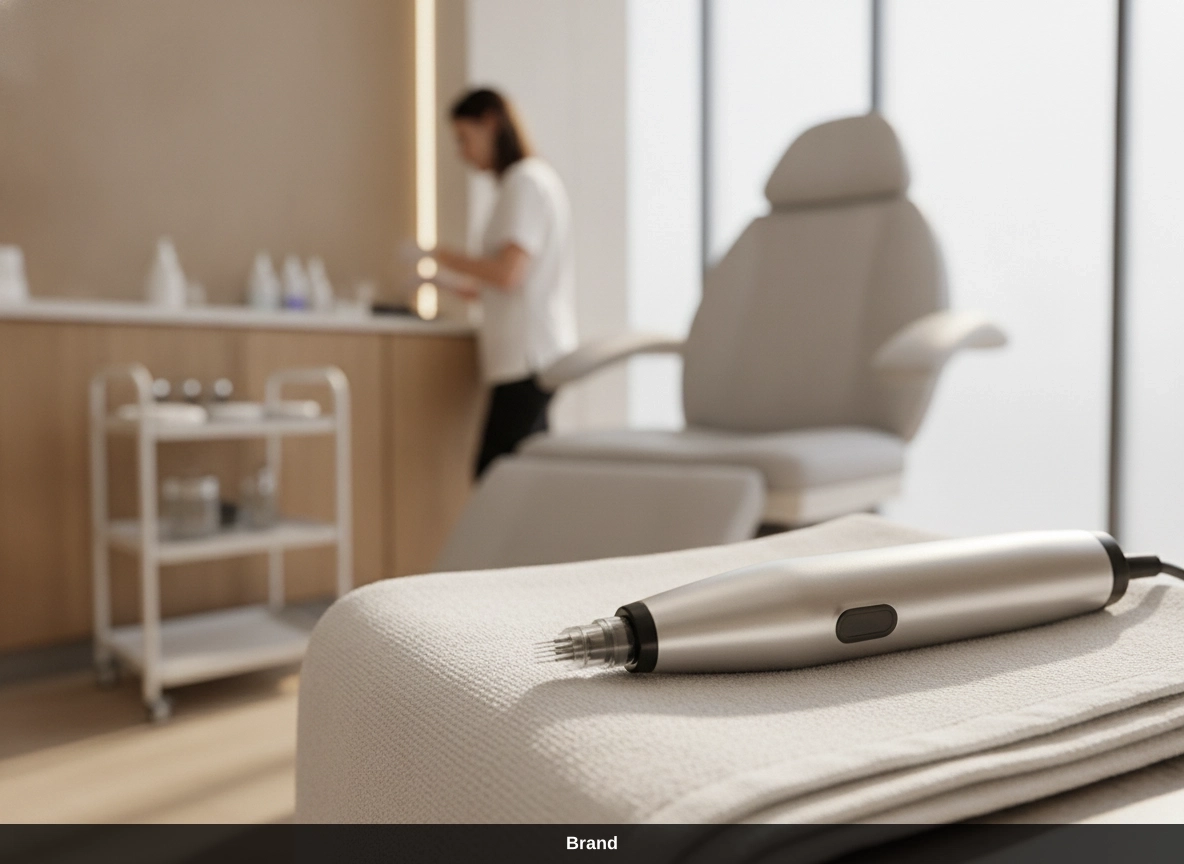 Microneedling-Pen für die Hauterneuerung durch Nadeln in einer modernen Kosmetikpraxis.