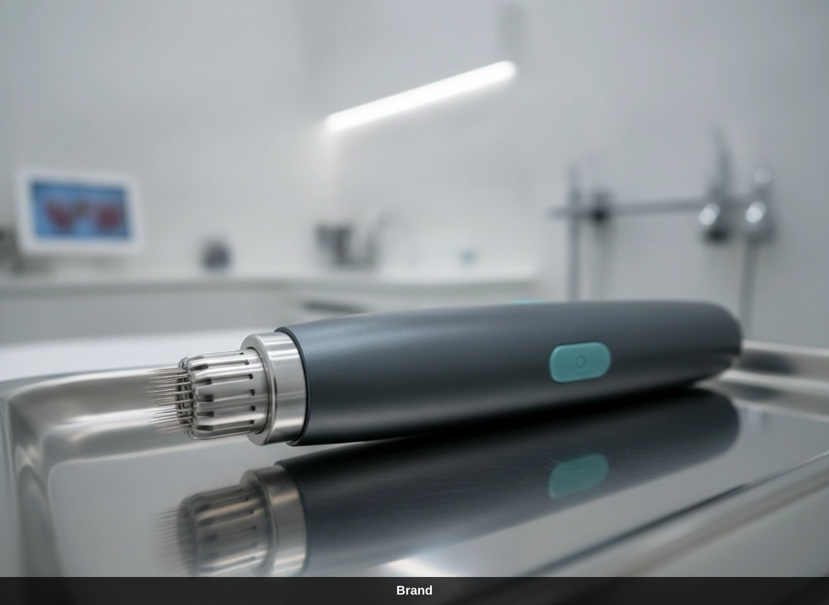 Moderner Microneedling Pen für die Gesichtsbehandlung in Wien auf sterilem Tablett.