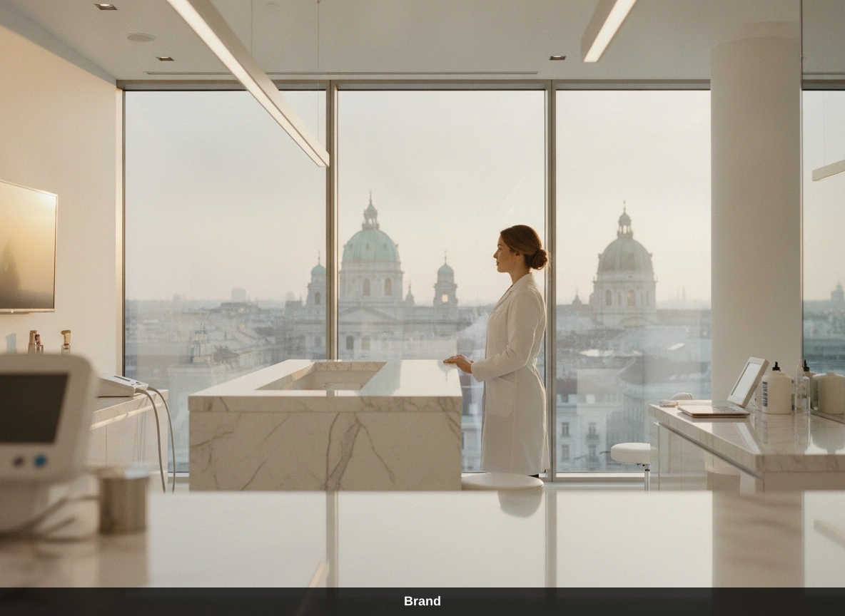 Expertin in moderner Wiener Praxis mit Blick auf Karlskirche, Microneedling Wien Erfahrung.