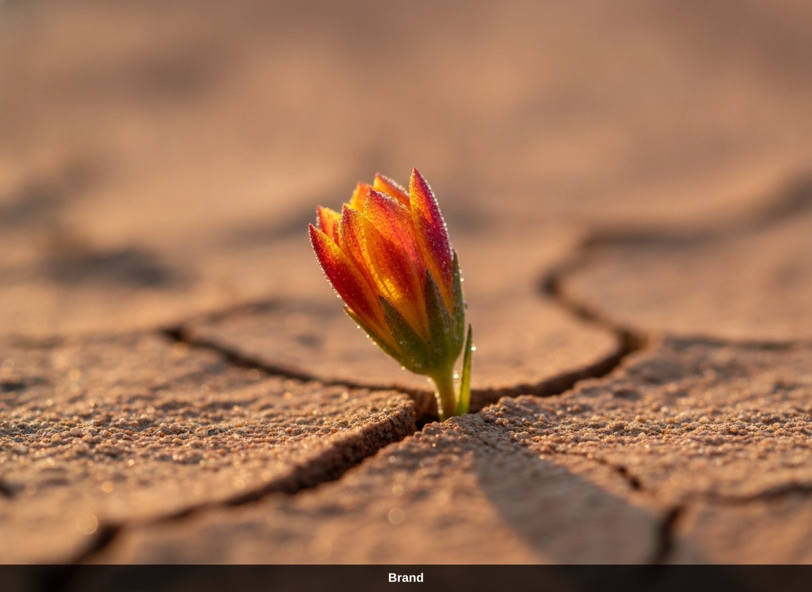 Hautregeneration und Narbenbehandlung symbolisiert durch Blume in trockener Erde.