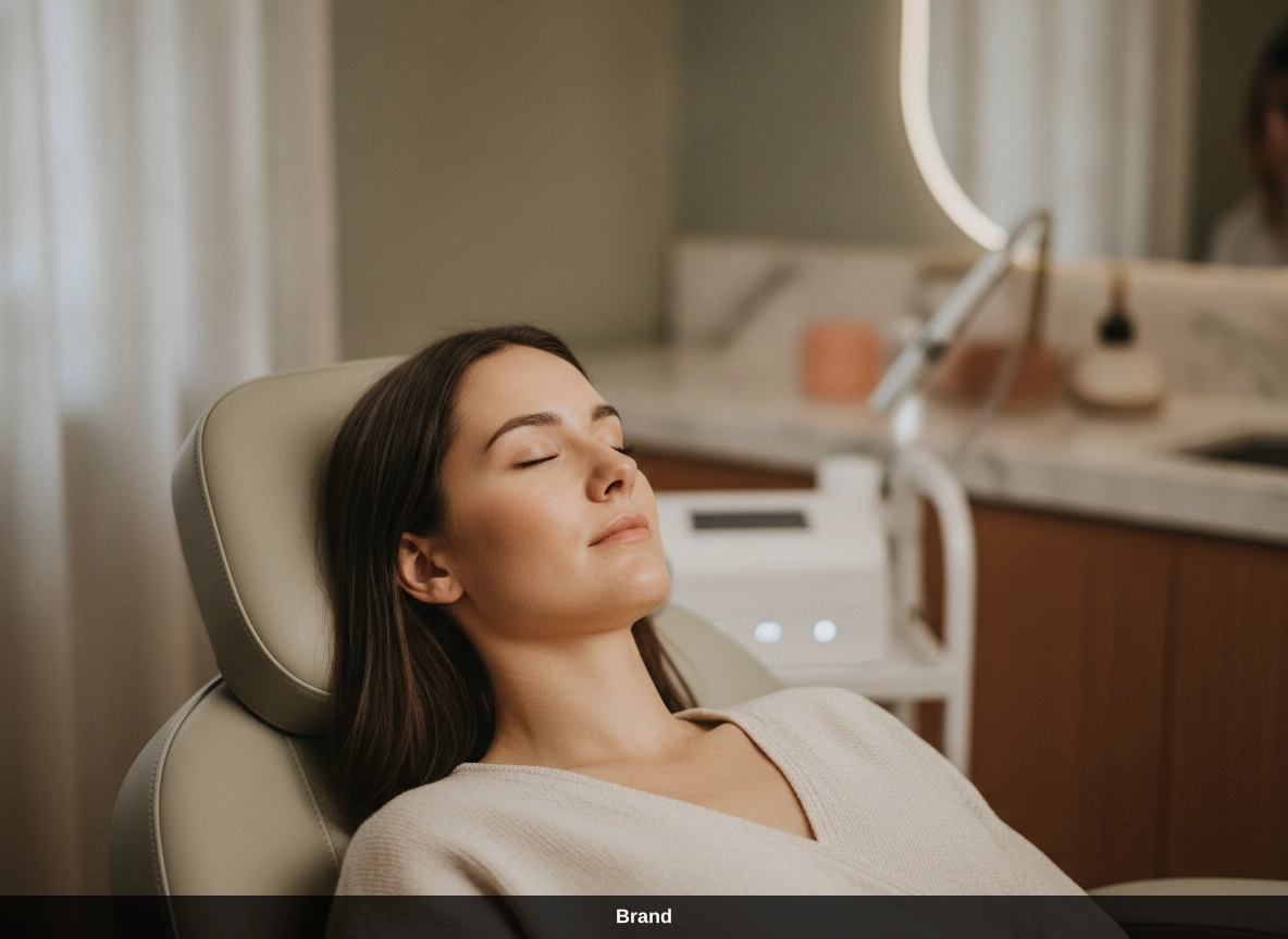 Gesichtsbehandlung Wien Empfehlung: Entspannte Kundin genießt die Microneedling Wirkung auf die Haut.