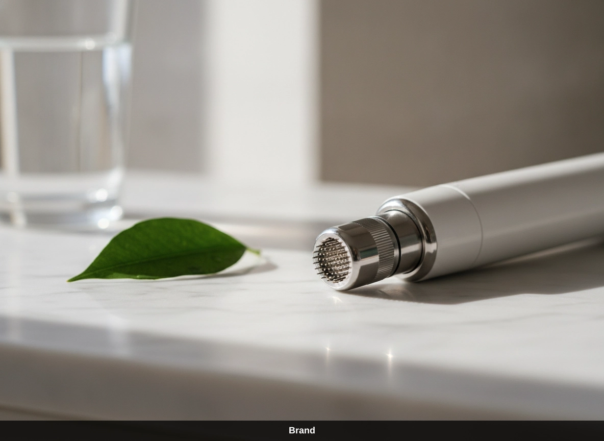 Microneedling Ablauf: Ein professioneller Pen für die Nadeltherapie im Gesicht zur Porenverfeinerung.