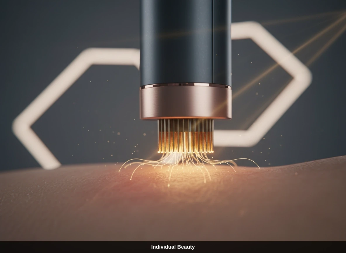Nahaufnahme eines modernen Geräts für Radiofrequenz Microneedling Wien mit feinen Nadeln auf der Haut.