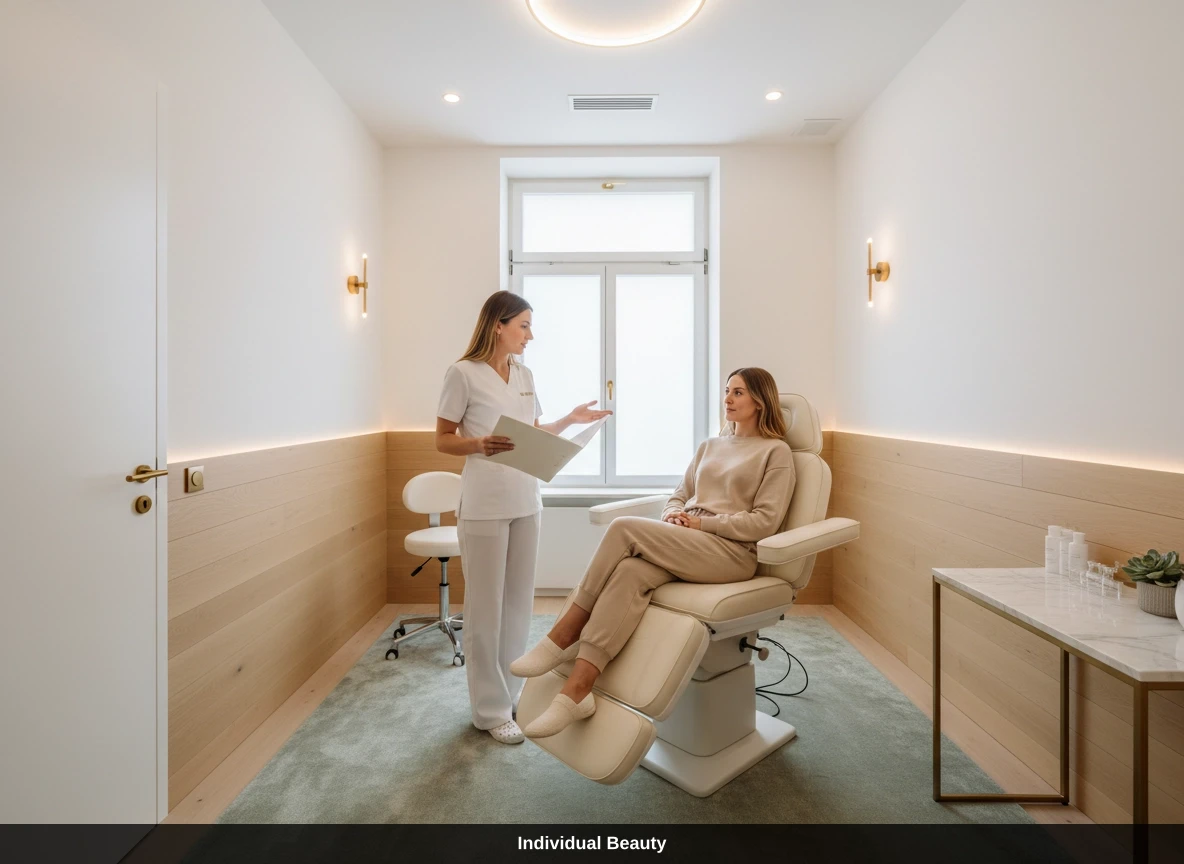 Ärztliche Beratung vor einer Microneedling Behandlung in einem modernen Studio in Wien.