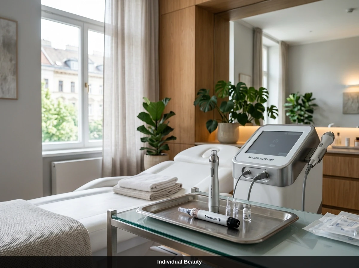Professionelles Studio in Wien mit Dermapen und Radiofrequenz Microneedling Gerät für die Behandlung.