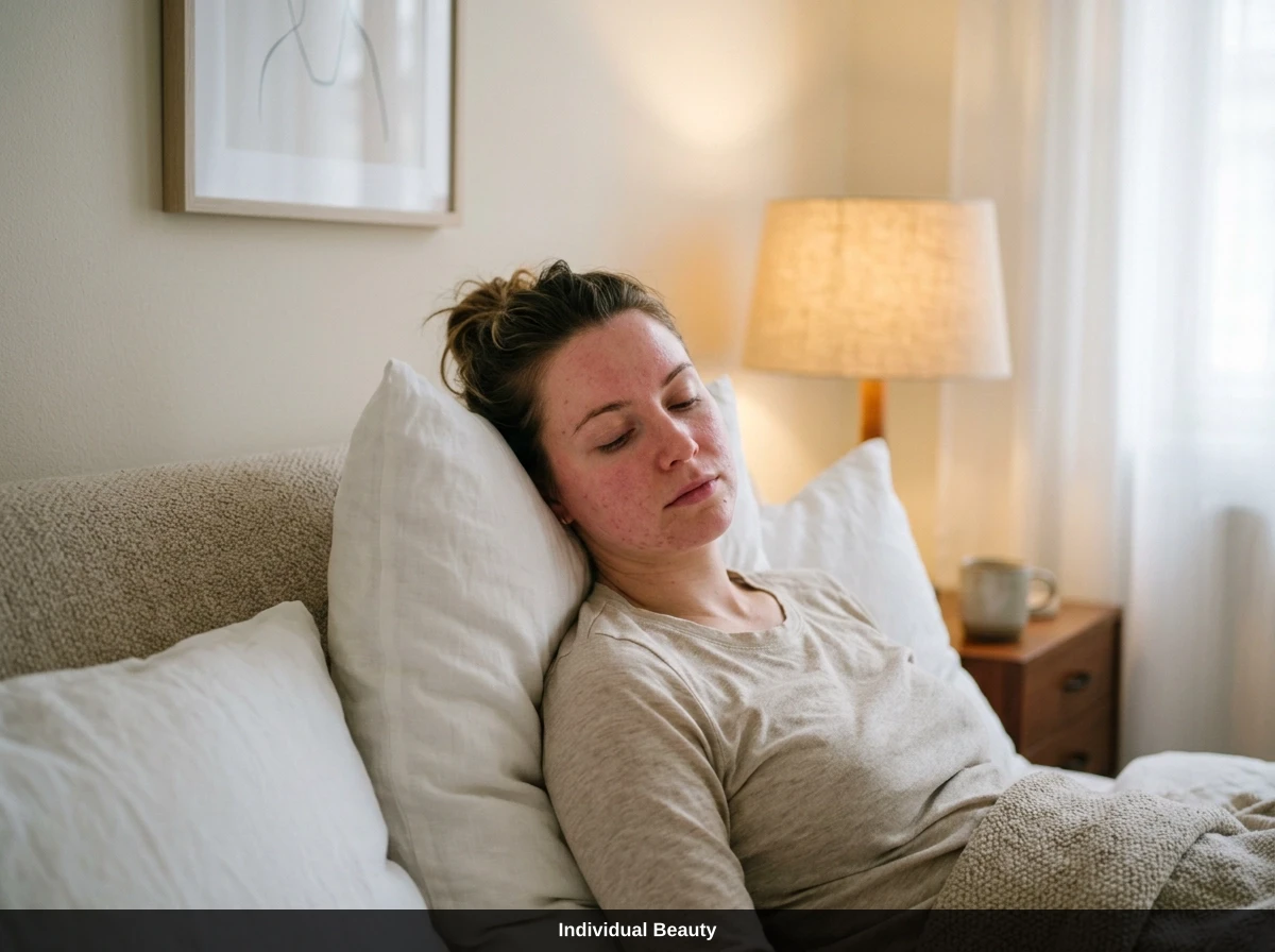 Entspannte Frau ruht sich nach einer Microneedling Behandlung im Bett aus für optimale Hautregeneration.