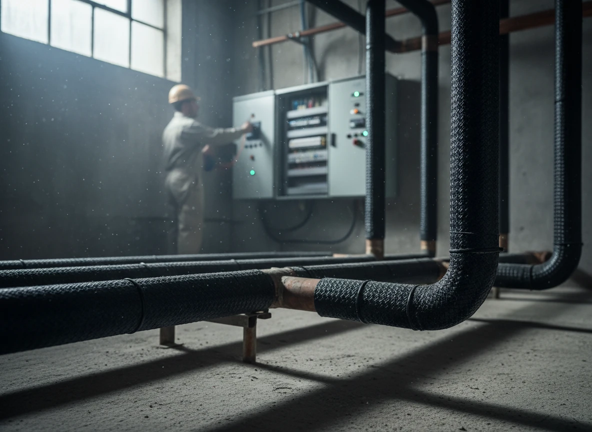 An industrial facility technician checking an industrial heat trace system during installation.