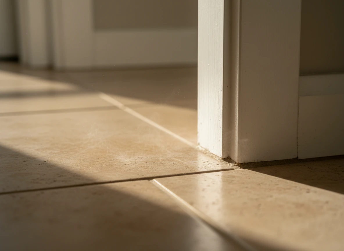 Faint smoke rising from electric floor heating systems near a doorway showcasing under floor heating issues.