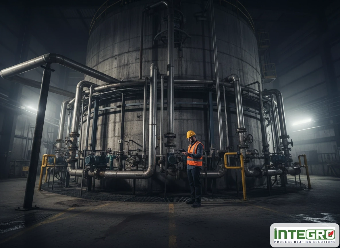 An engineer monitors a large effluent evaporator and wastewater evaporation system in a plant.