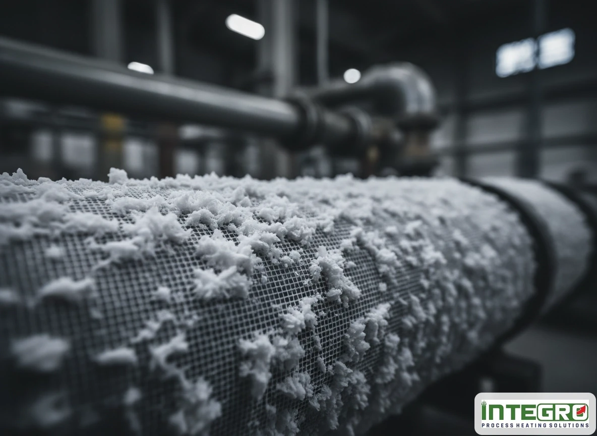 Close-up of accumulated crystalline solid waste on industrial filtration mesh before switching to a waste water evaporation machine.