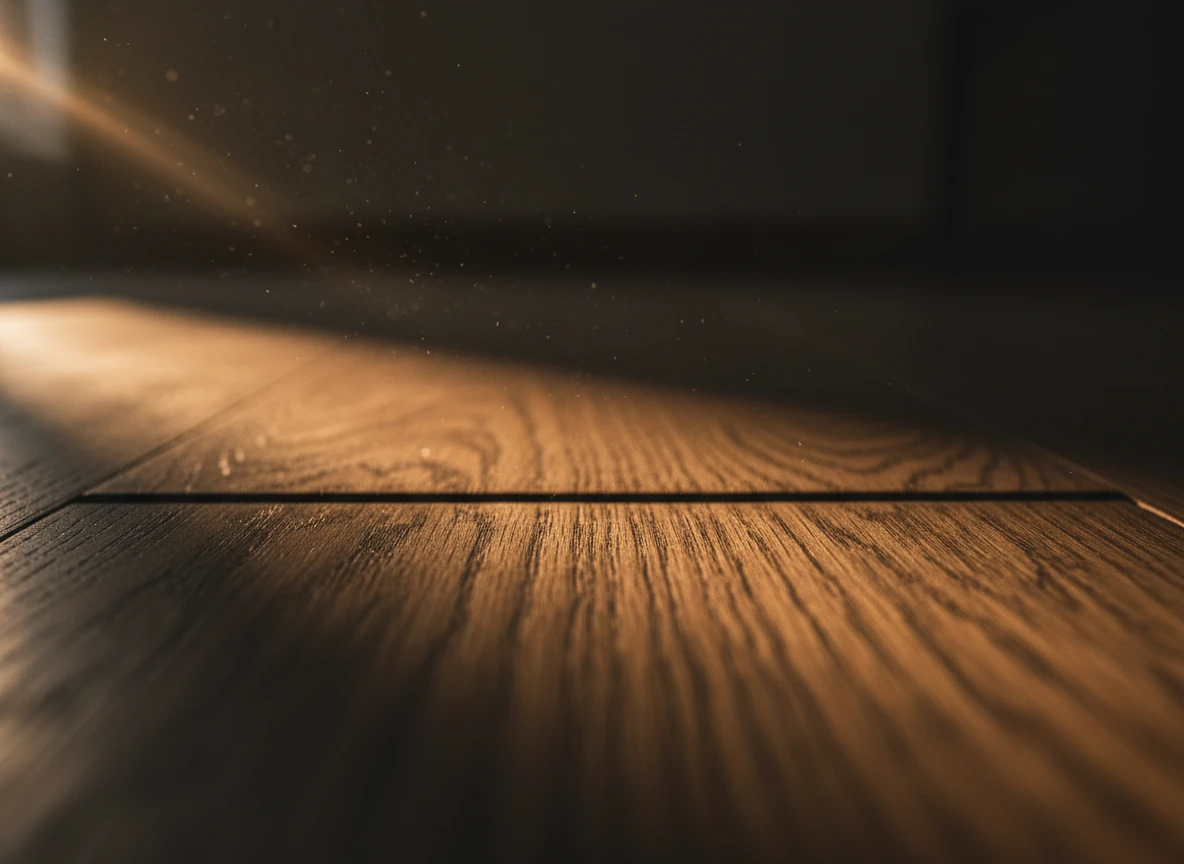 Close up of wooden floor planks above underfloor heating systems showing natural expansion joints.