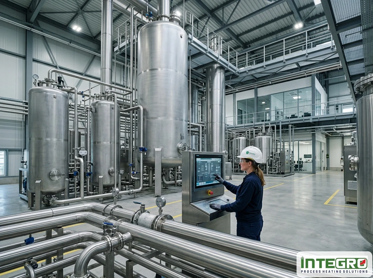 Operator manages a complex industrial waste water evaporator and vacuum evaporator for wastewater system.