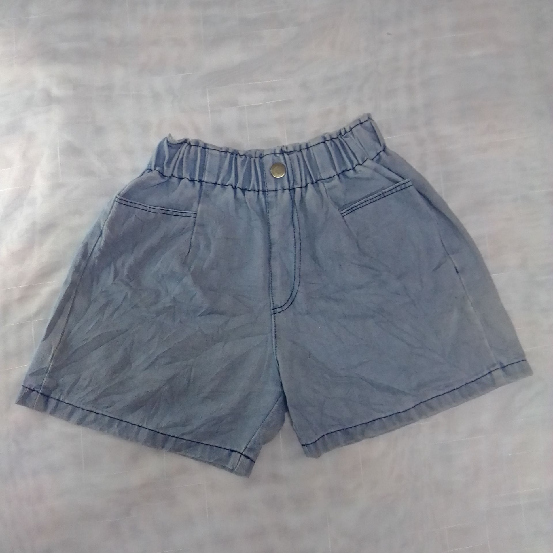 High-Rise Elastic Waist Denim Shorts - Image 1