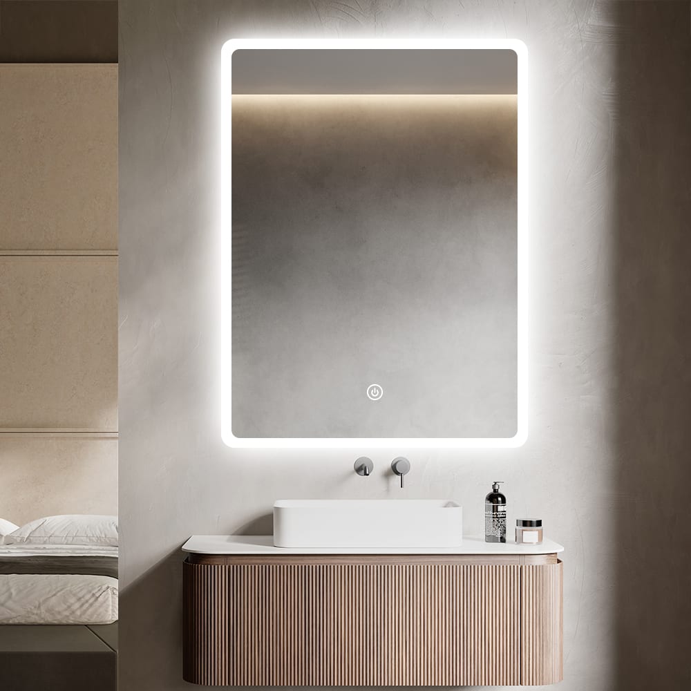LUSTRO ŁAZIENKOWE LAGO PROSTOKĄTNE 80X60 CM OŚWIETLENIE LED, MATA GRZEWCZA