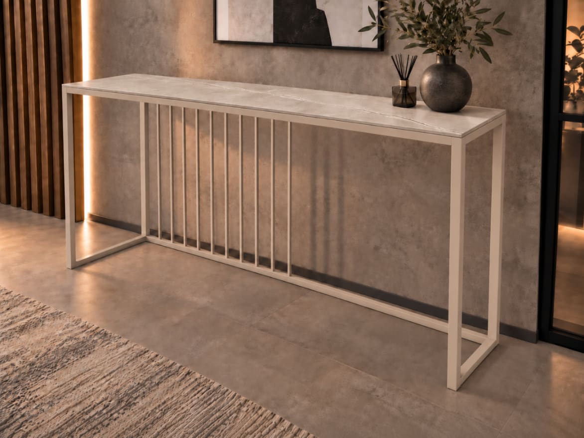 KONSOLA Z BLATEM ZE SPIEKU KWARCOWEGO RITUAL/CASHMERE 140x38x77,2 cm