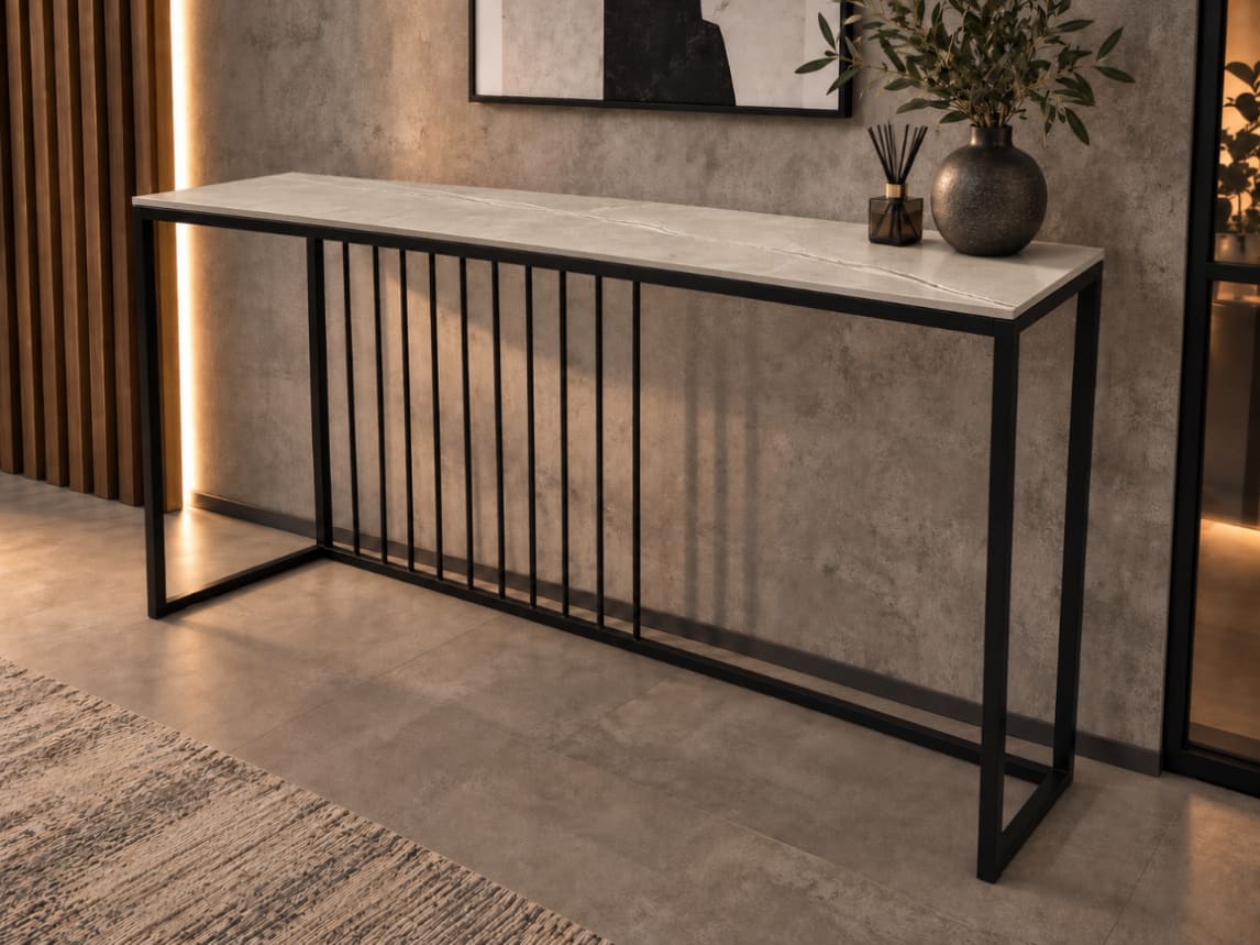 KONSOLA Z BLATEM ZE SPIEKU KWARCOWEGO RITUAL/BLACK 140x38x77,2 cm