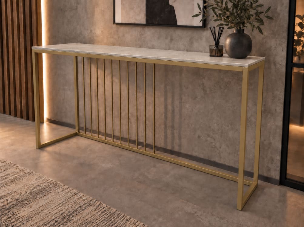 KONSOLA Z BLATEM ZE SPIEKU KWARCOWEGO RITUAL/GOLD 140x38x77,2 cm