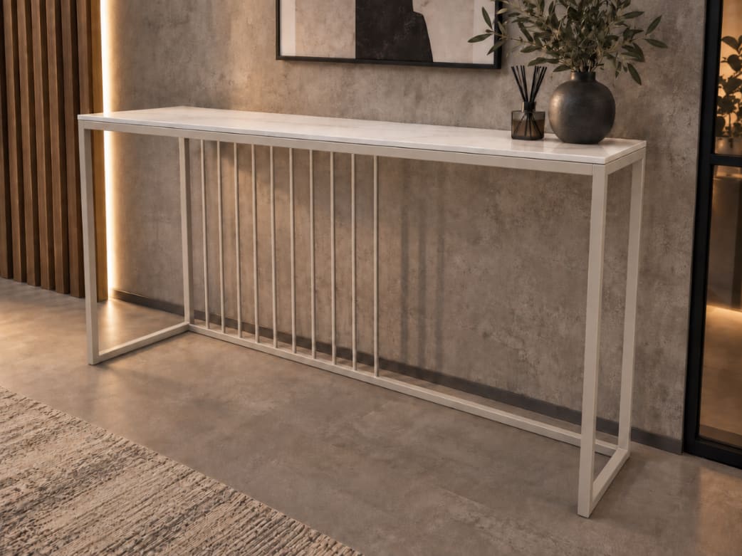 KONSOLA Z BLATEM ZE SPIEKU KWARCOWEGO HORIZON/CASHMERE 140x38x77,2 cm