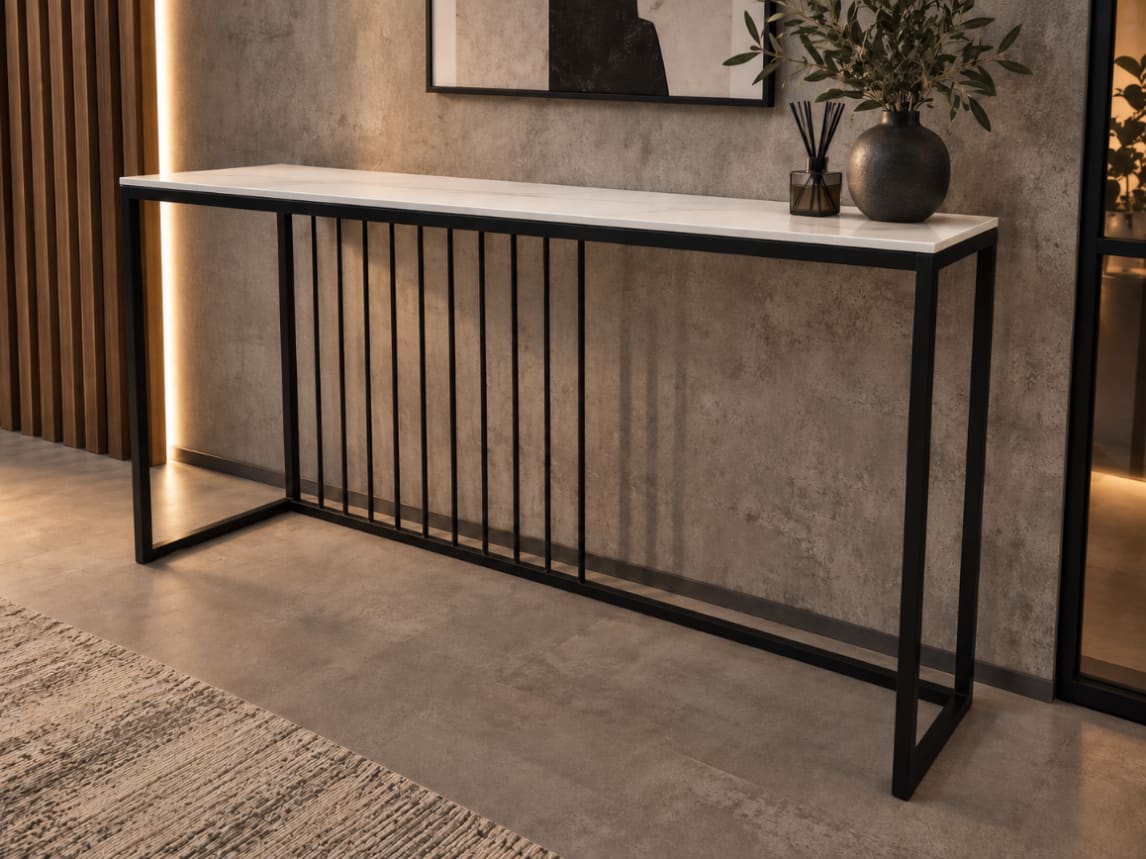 KONSOLA Z BLATEM ZE SPIEKU KWARCOWEGO HORIZON/BLACK 140x38x77,2 cm
