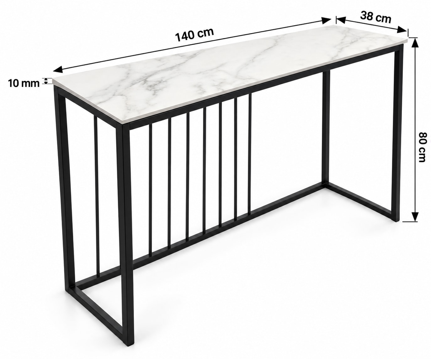 KONSOLA Z BLATEM ZE SPIEKU KWARCOWEGO HORIZON/BLACK 140x38x77,2 cm