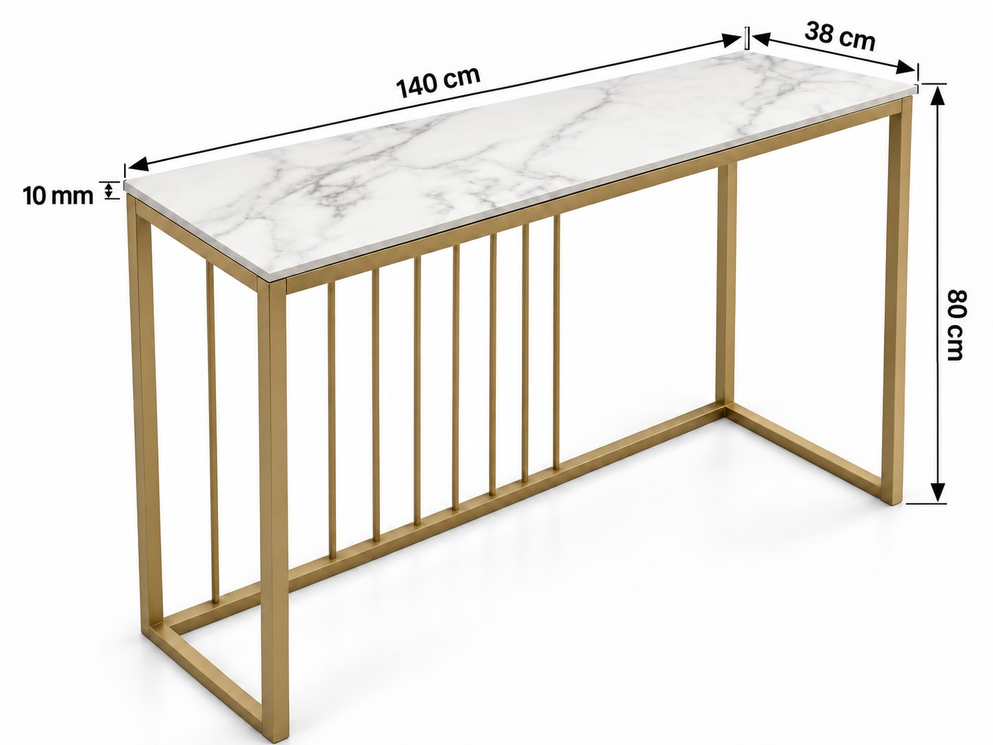 KONSOLA Z BLATEM ZE SPIEKU KWARCOWEGO HORIZON/GOLD 140x38x77,2 cm