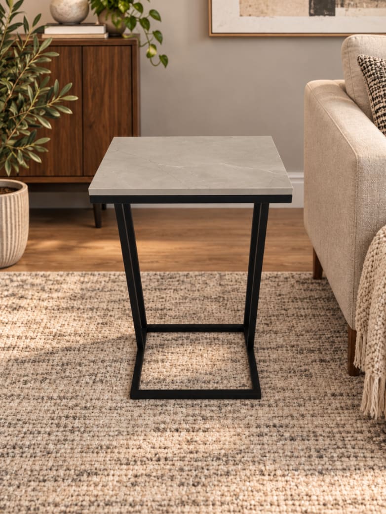 STOLIK POMOCNICZY Z BLATEM ZE SPIEKU KWARCOWEGO RITUAL/BLACK 35x25x61 cm