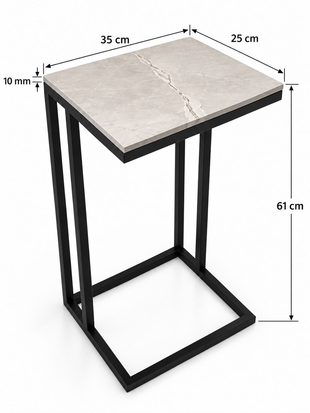 STOLIK POMOCNICZY Z BLATEM ZE SPIEKU KWARCOWEGO RITUAL/BLACK 35x25x61 cm