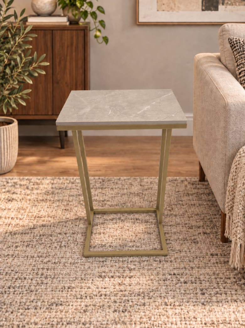 STOLIK POMOCNICZY Z BLATEM ZE SPIEKU KWARCOWEGO RITUAL/GOLD 35x25x61 cm