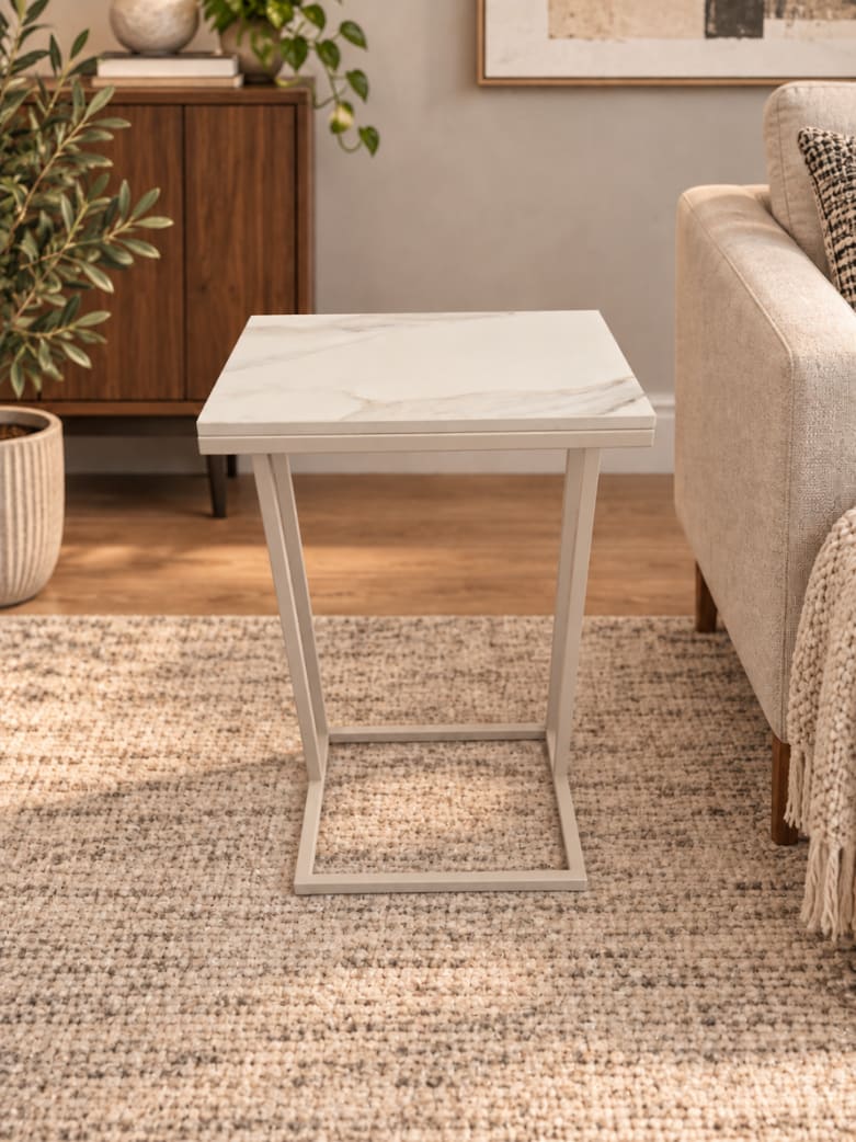 STOLIK POMOCNICZY Z BLATEM ZE SPIEKU KWARCOWEGO HORIZON/CASHMERE 35x25x61 cm
