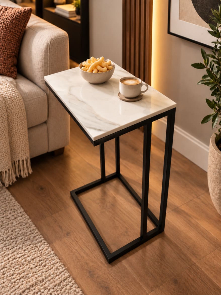 STOLIK POMOCNICZY Z BLATEM ZE SPIEKU KWARCOWEGO HORIZON/BLACK 35x25x61 cm