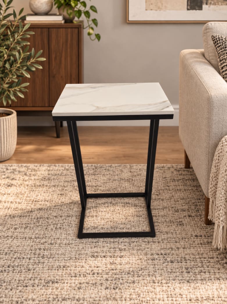 STOLIK POMOCNICZY Z BLATEM ZE SPIEKU KWARCOWEGO HORIZON/BLACK 35x25x61 cm