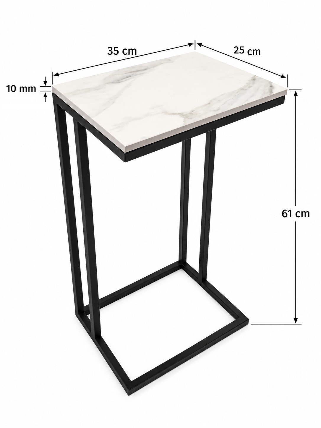 STOLIK POMOCNICZY Z BLATEM ZE SPIEKU KWARCOWEGO HORIZON/BLACK 35x25x61 cm