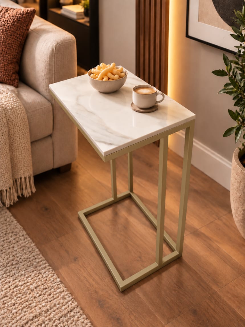 STOLIK POMOCNICZY Z BLATEM ZE SPIEKU KWARCOWEGO HORIZON/GOLD 35x25x61 cm