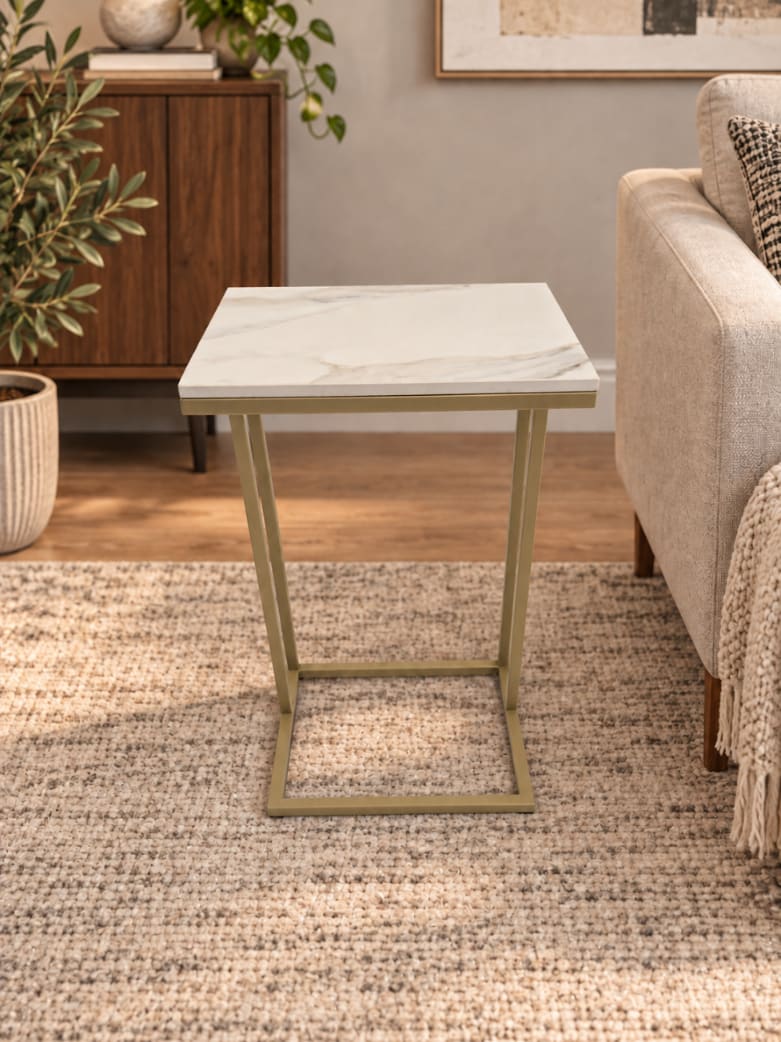 STOLIK POMOCNICZY Z BLATEM ZE SPIEKU KWARCOWEGO HORIZON/GOLD 35x25x61 cm
