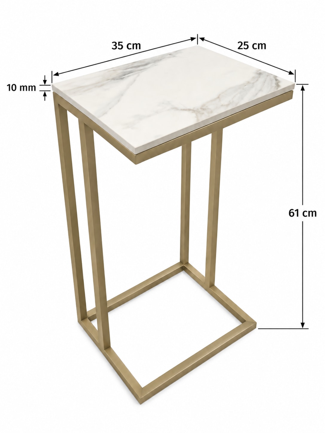 STOLIK POMOCNICZY Z BLATEM ZE SPIEKU KWARCOWEGO HORIZON/GOLD 35x25x61 cm
